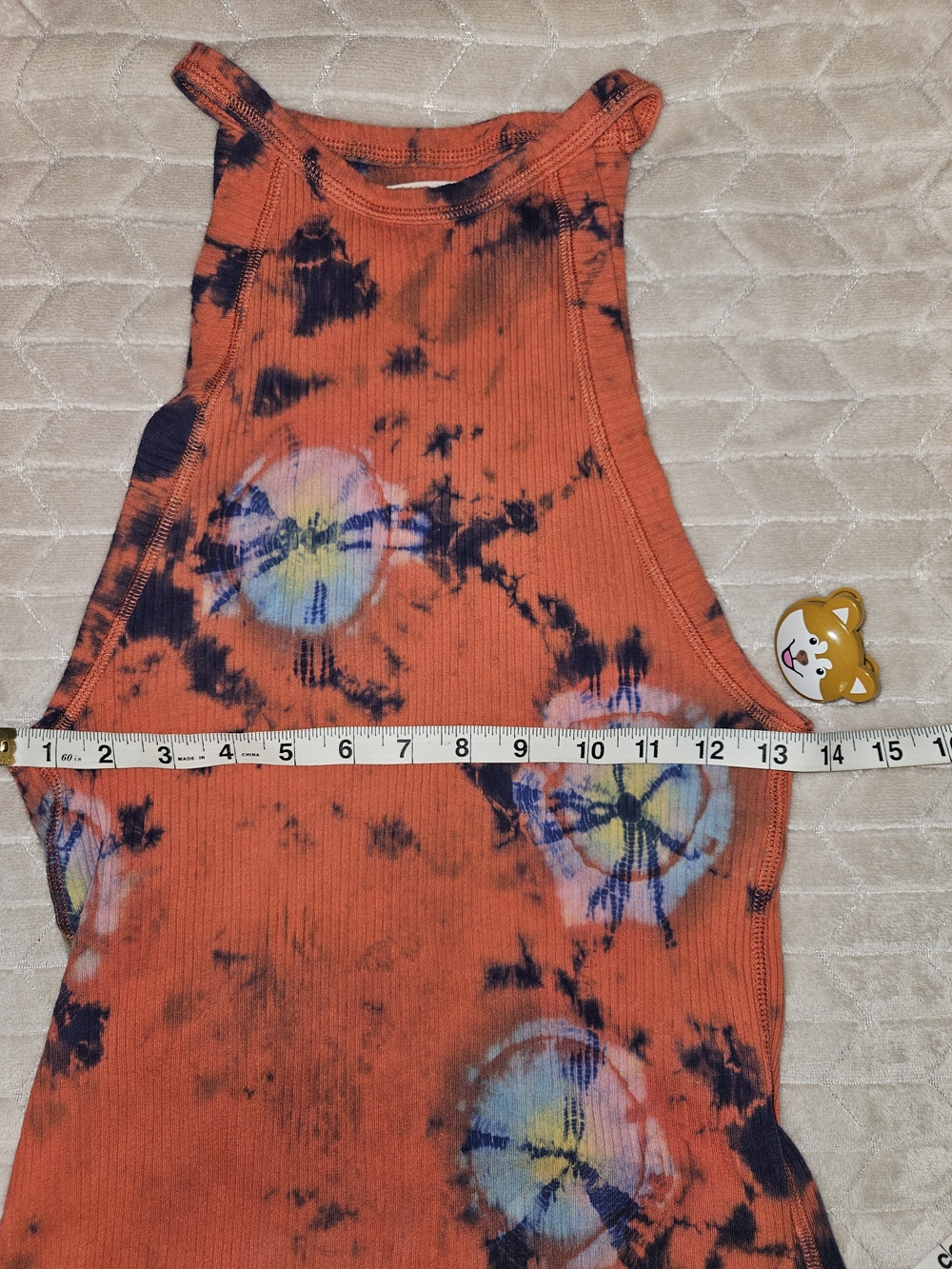 We The Free Orange Ribbed Tie-Dye Halter Tank with Blue and Cream Accents - Picture 3 of 6